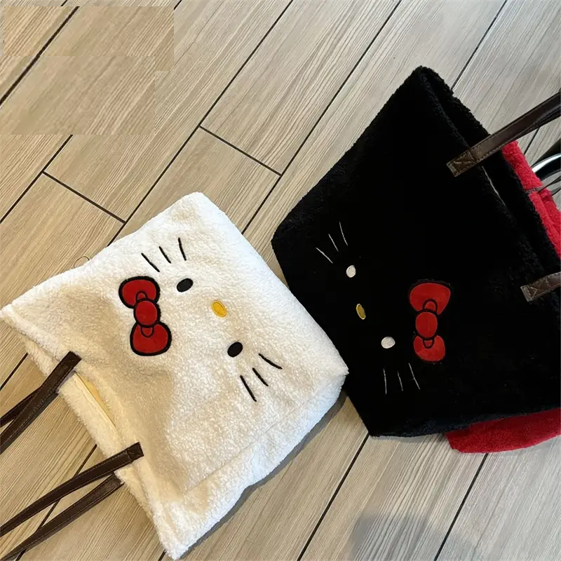 Hello Kitty Black/White Sherpa Plush Tote Bag