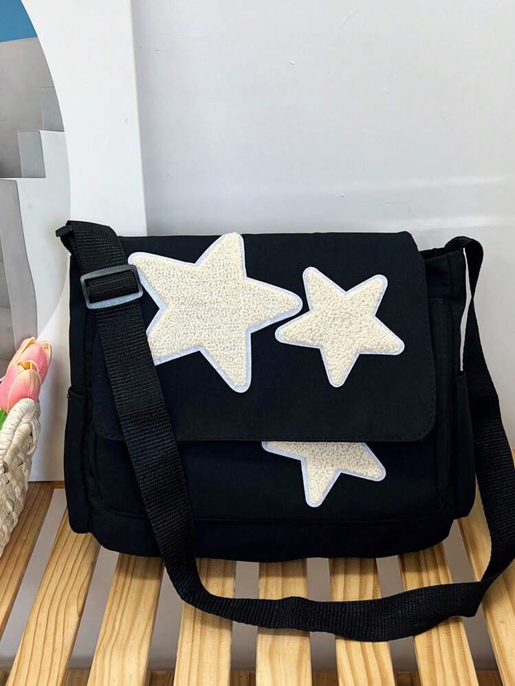 Korean Style Plush Star Patch Crossbody Bag