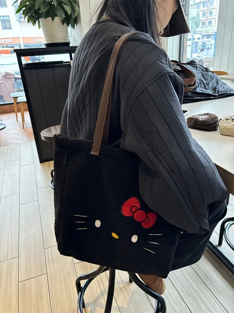 Hello Kitty Black/White Sherpa Plush Tote Bag