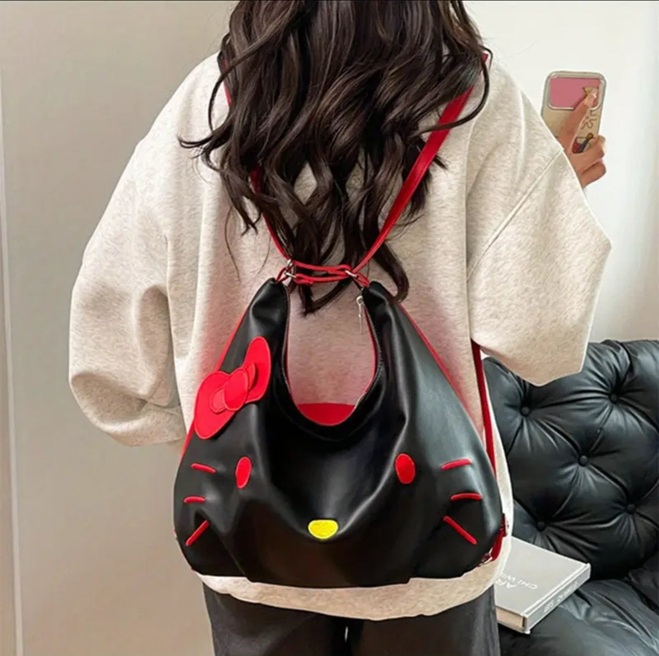 Sanrio Official Kitty Women Crossbody Bag & Backpack (white-pink)