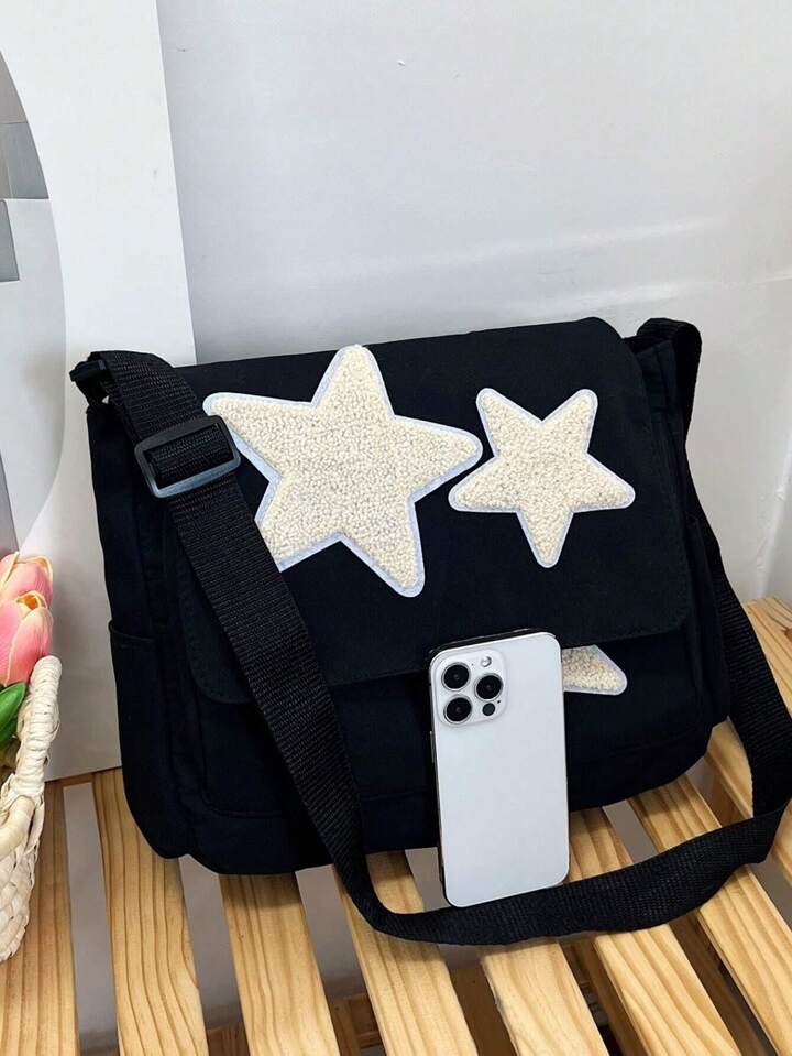Korean Style Plush Star Patch Crossbody Bag