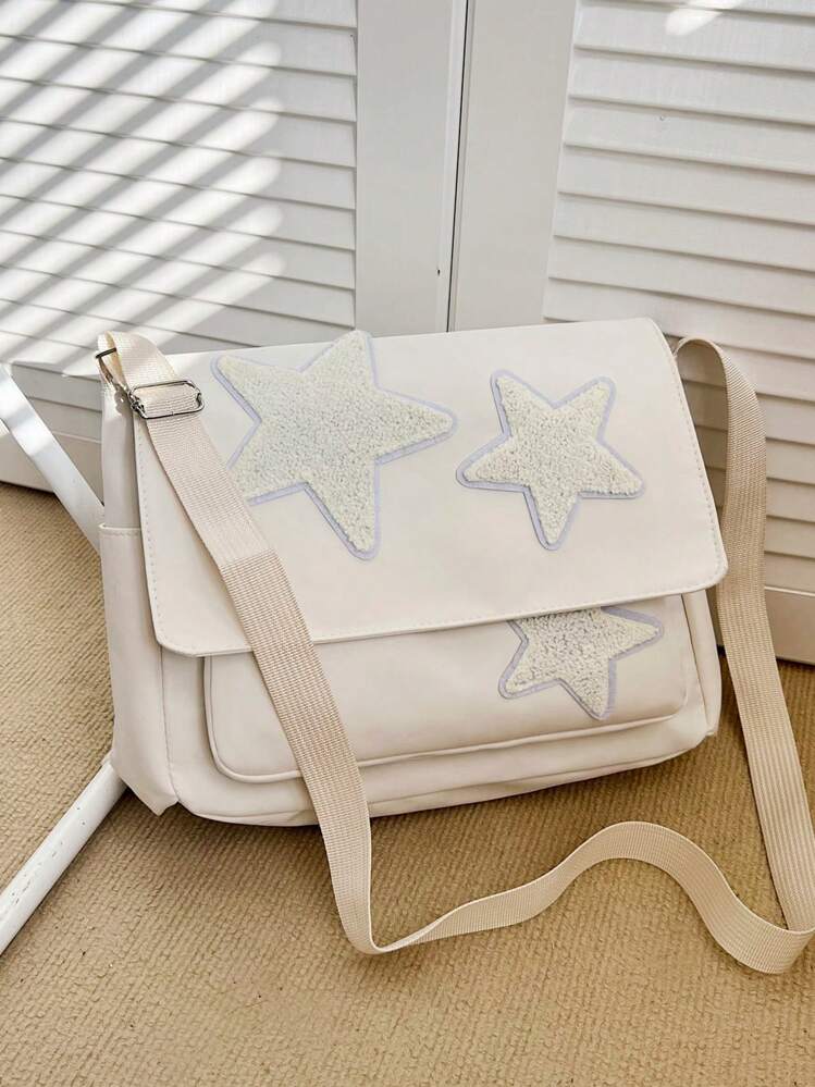 Korean Style Plush Star Patch Crossbody Bag