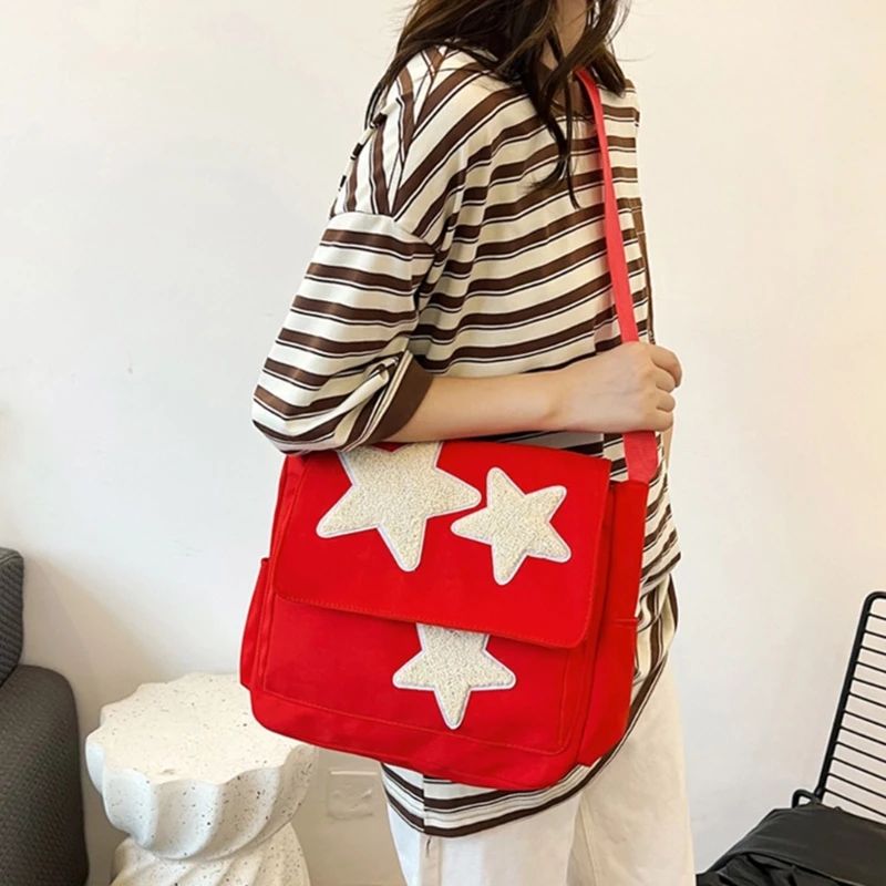 Korean Style Plush Star Patch Crossbody Bag