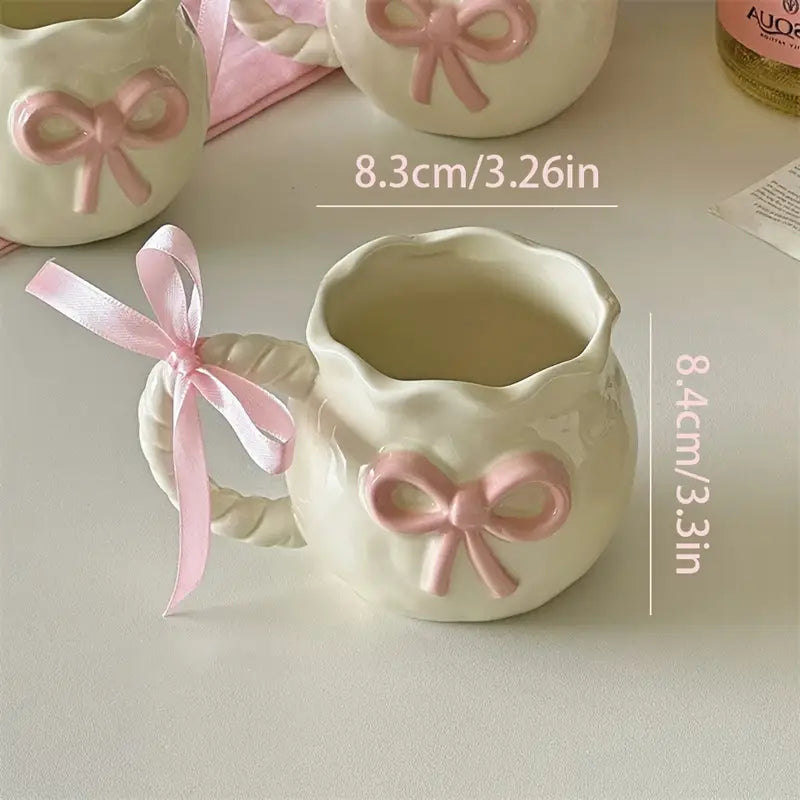 Blush Ribbon Mug with Sakura Flower Spoon– Handcrafted Pink Bow Edition
