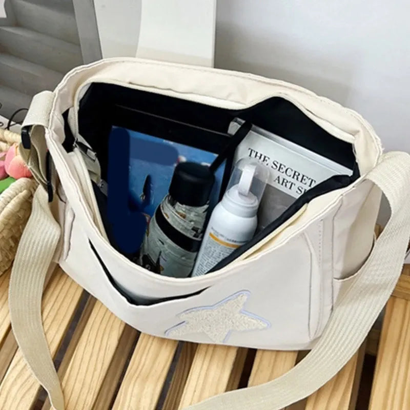 Korean Style Plush Star Patch Crossbody Bag
