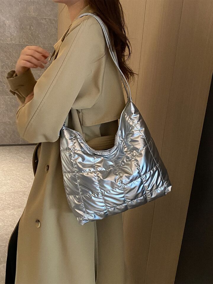 Metallic Quilted Detail Shoulder Bag