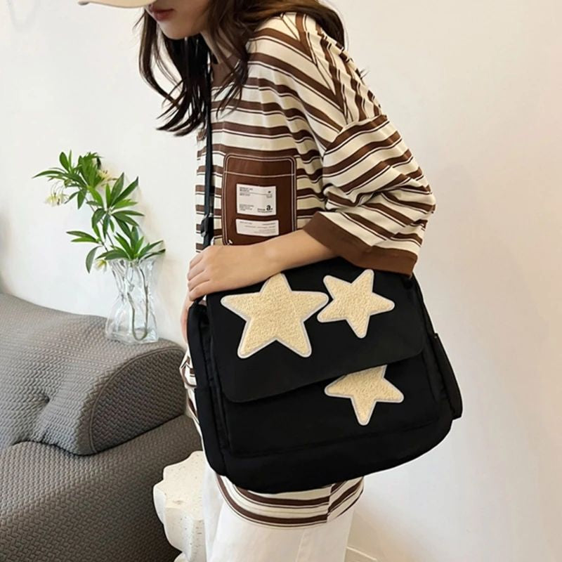 Korean Style Plush Star Patch Crossbody Bag