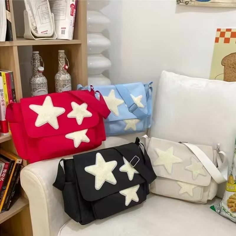 Korean Style Plush Star Patch Crossbody Bag