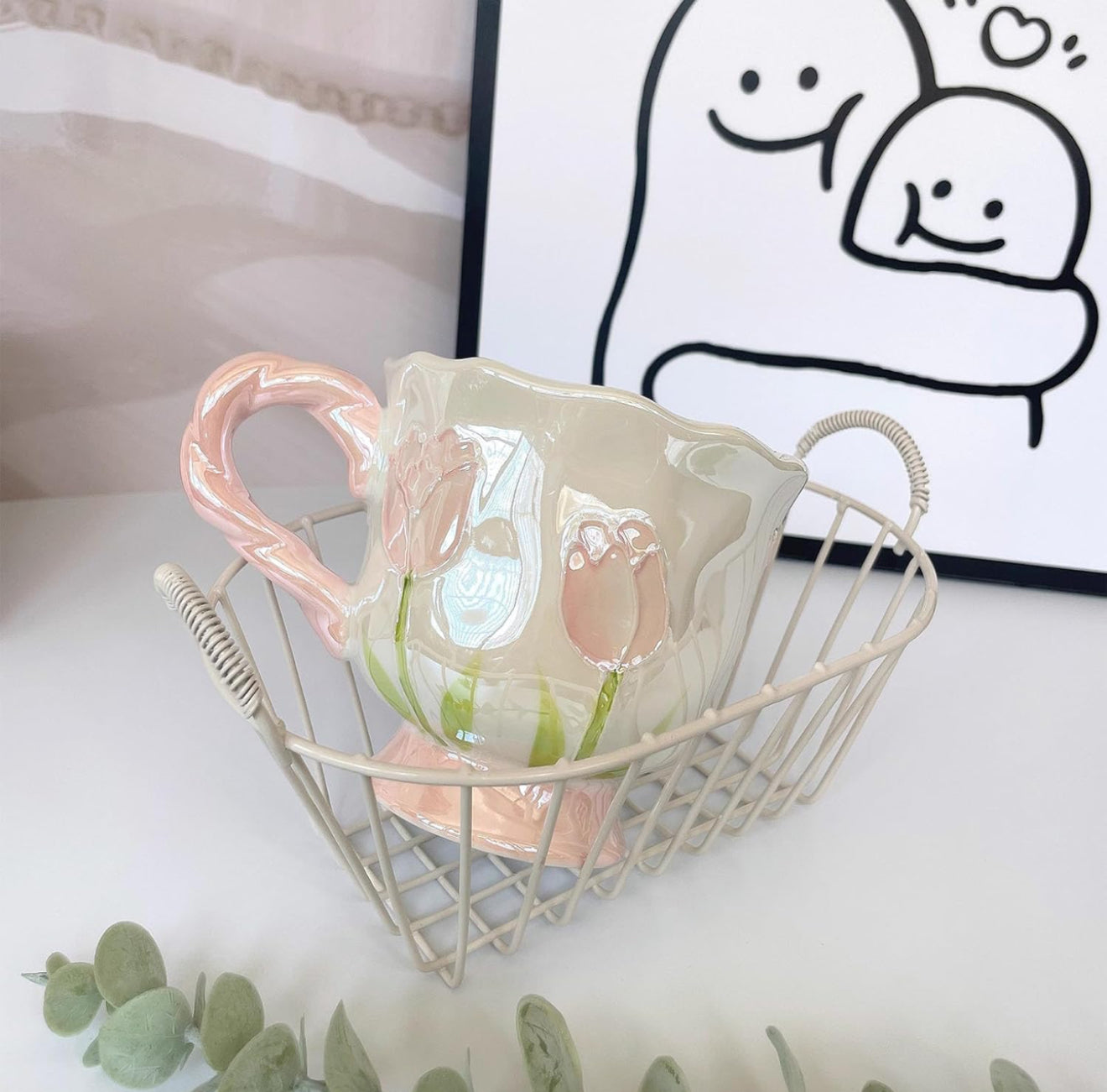 Blush Tulip Mug with Flower Spoon