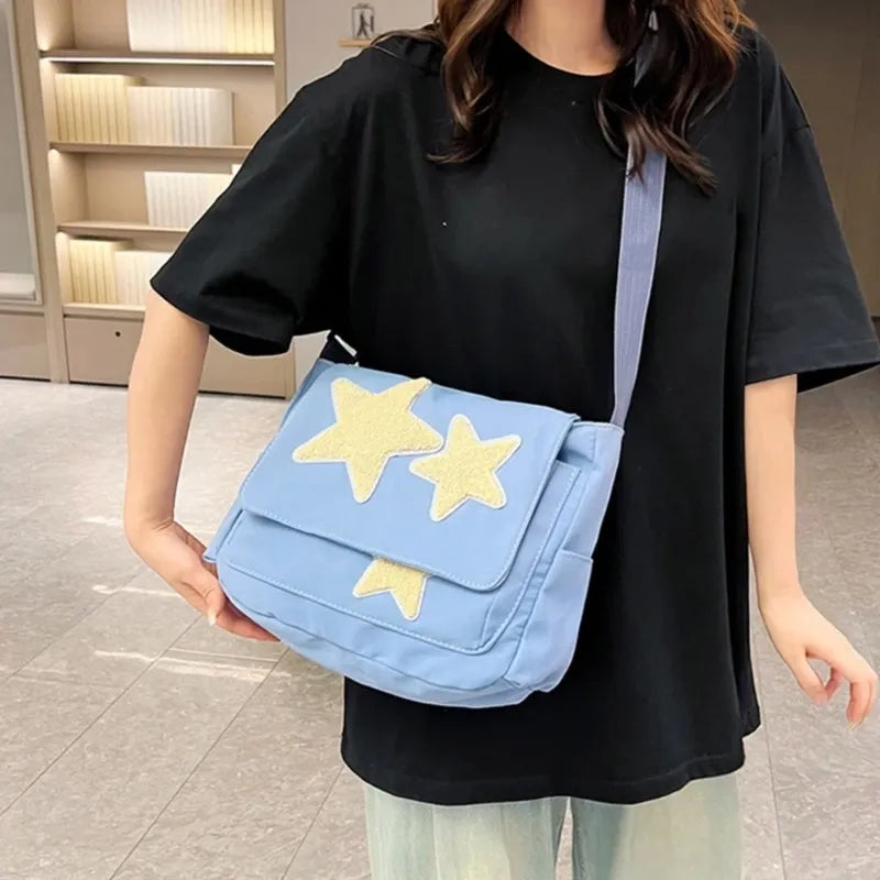 Korean Style Plush Star Patch Crossbody Bag
