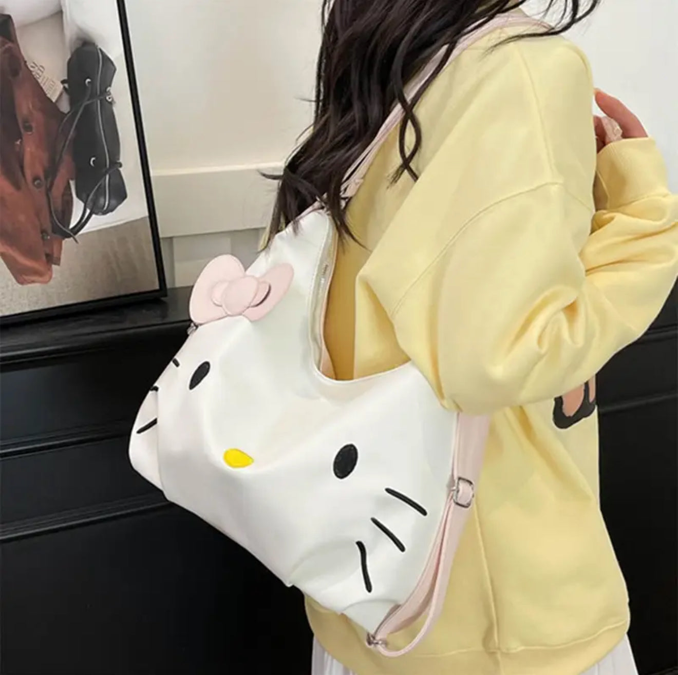 Sanrio Official Kitty Women Crossbody Bag & Backpack (white-pink)