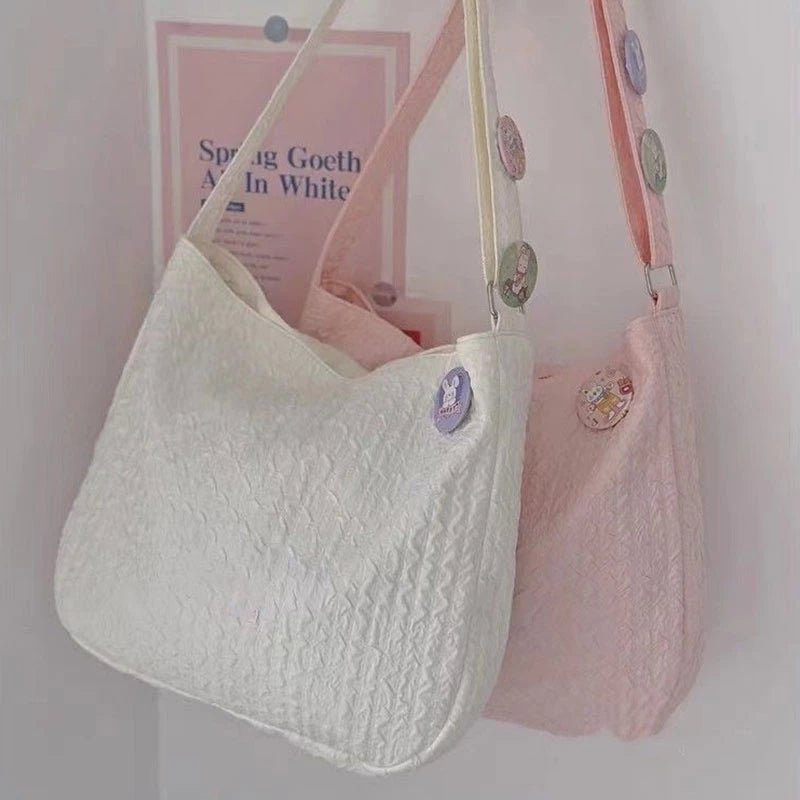 Soft Crossbody Bag With Large Capacity( badges & Plush Keychain included)