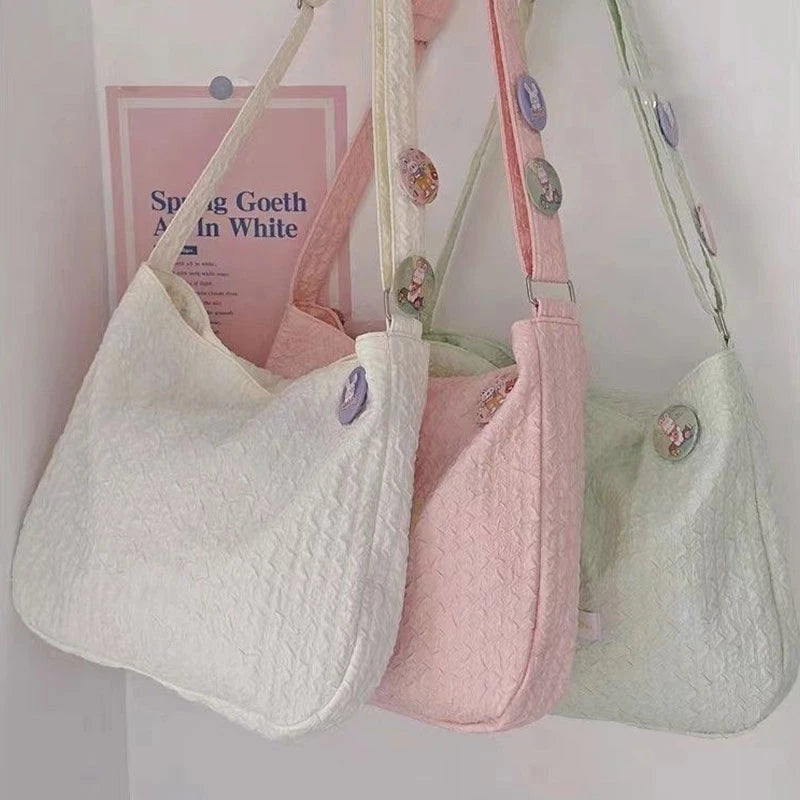 Soft Crossbody Bag With Large Capacity( badges & Plush Keychain included)