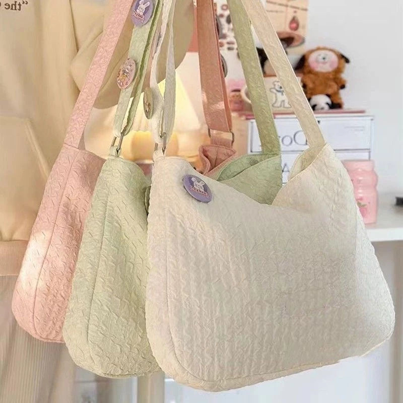 Soft Crossbody Bag With Large Capacity( badges & Plush Keychain included)