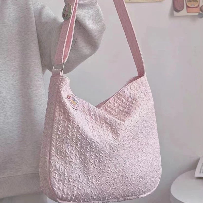 Soft Crossbody Bag With Large Capacity( badges & Plush Keychain included)