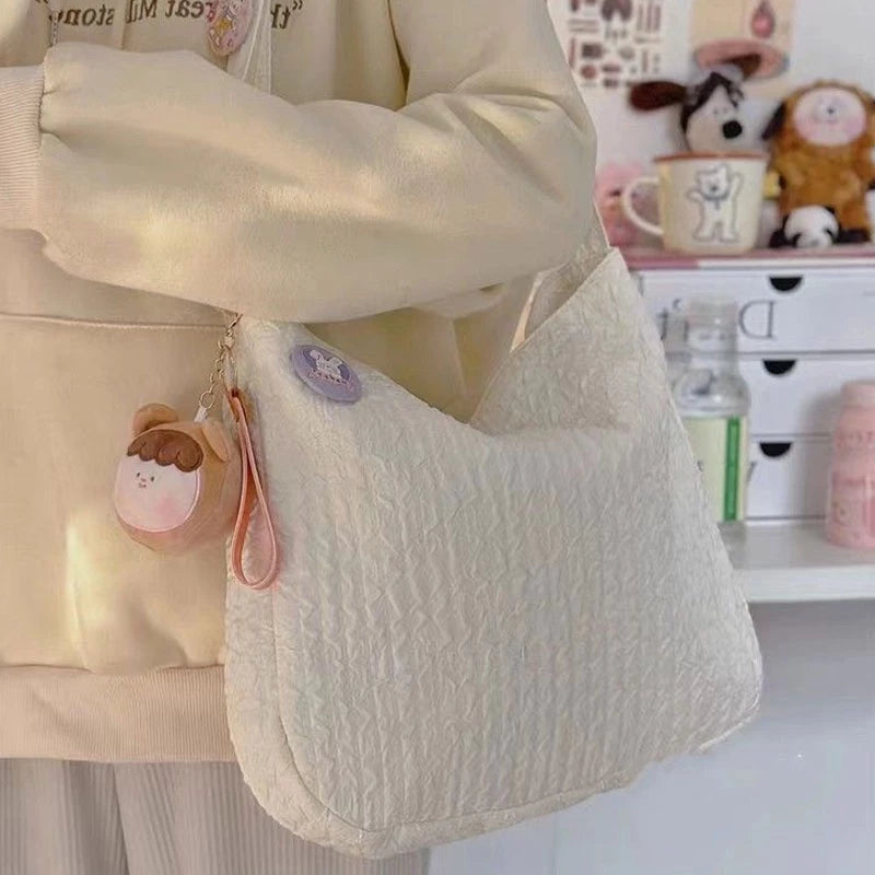 Soft Crossbody Bag With Large Capacity( badges & Plush Keychain included)