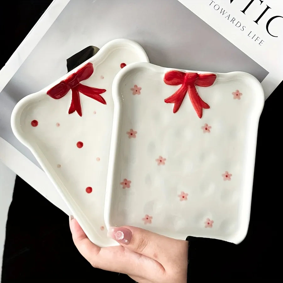 Red Bow Toast Plate – Sakura Bloom Edition