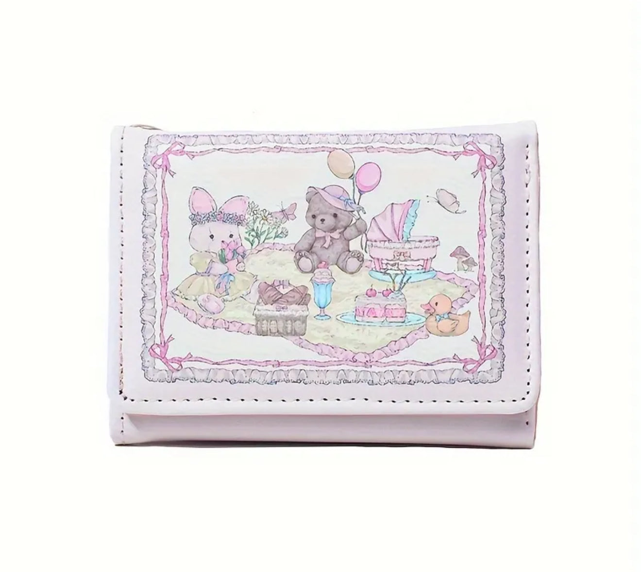 Pastel Picnic Bear Wallet – Kawaii Storybook Design with Sweet Dream Back Art Wallet