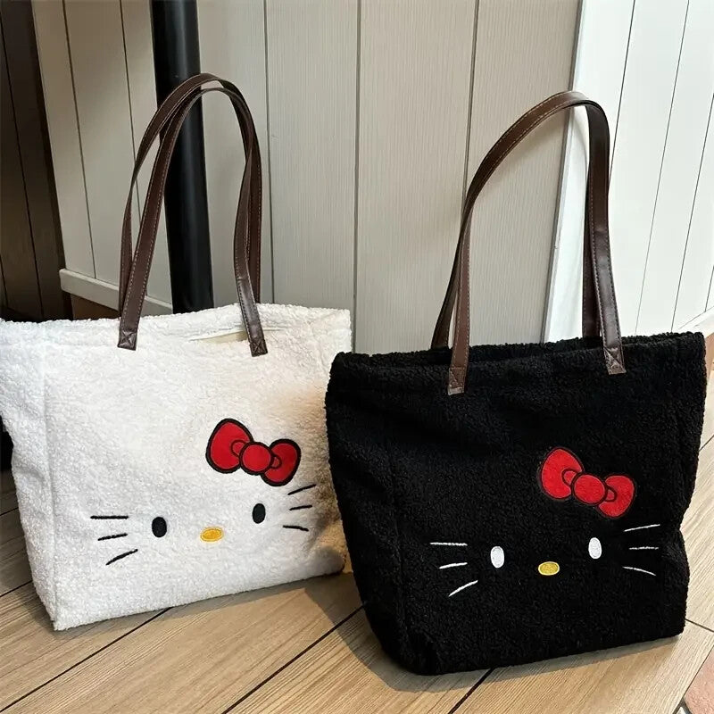 Hello Kitty Black/White Sherpa Plush Tote Bag