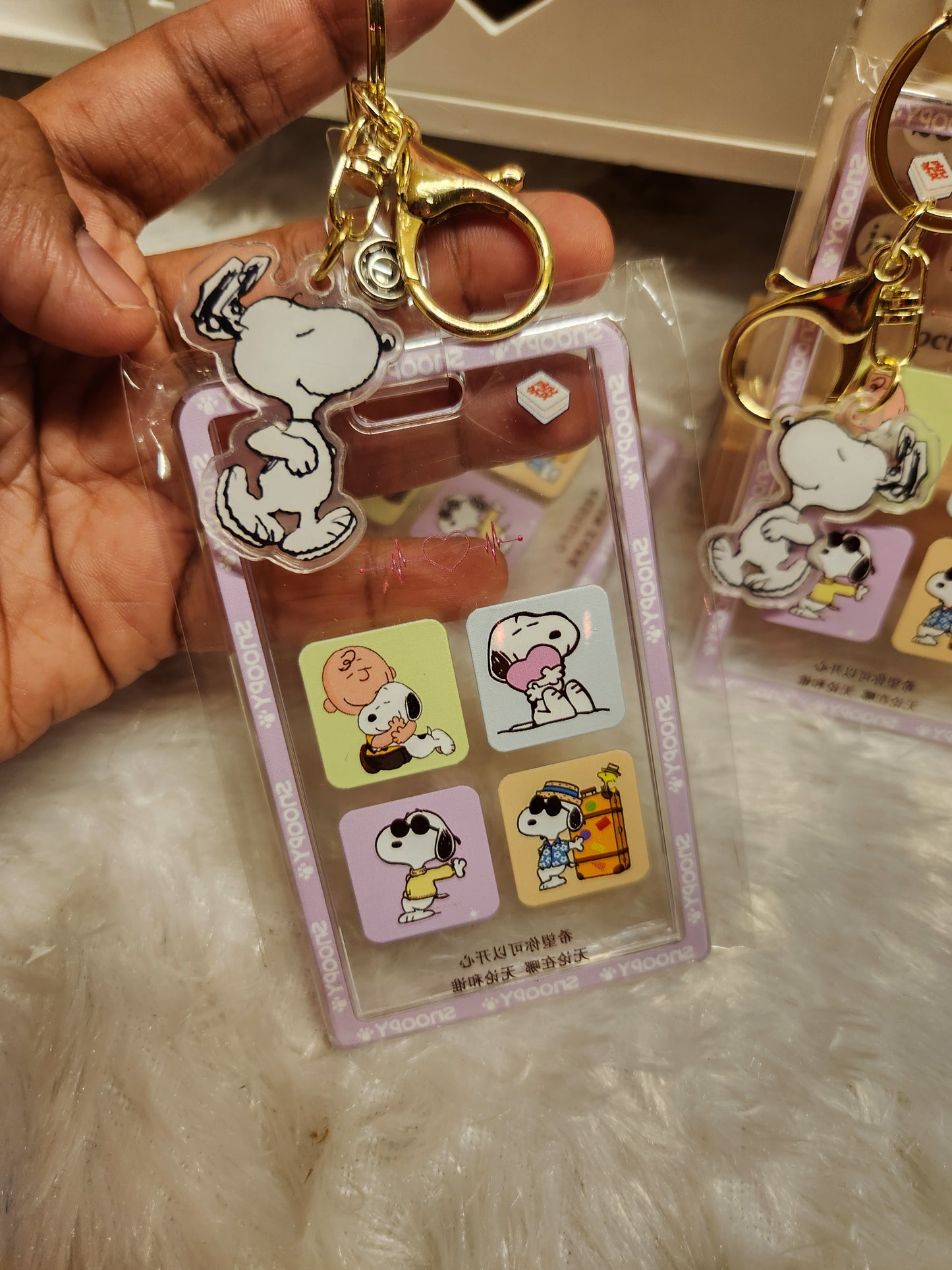 Snoopy Kawaii Acrylic ID Holder with Keychain and Charm
