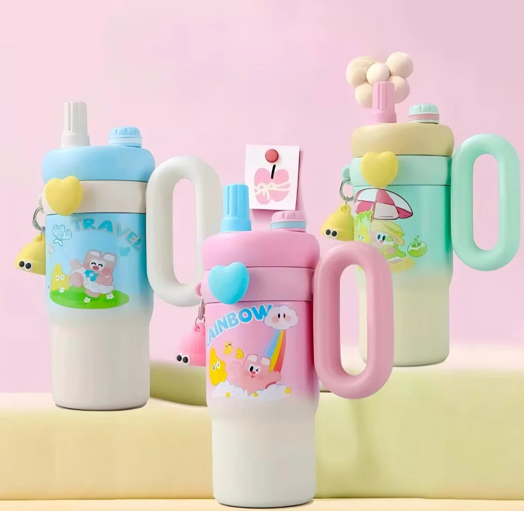 Kawaii Double Handle Water Bottles Sippers with Charm