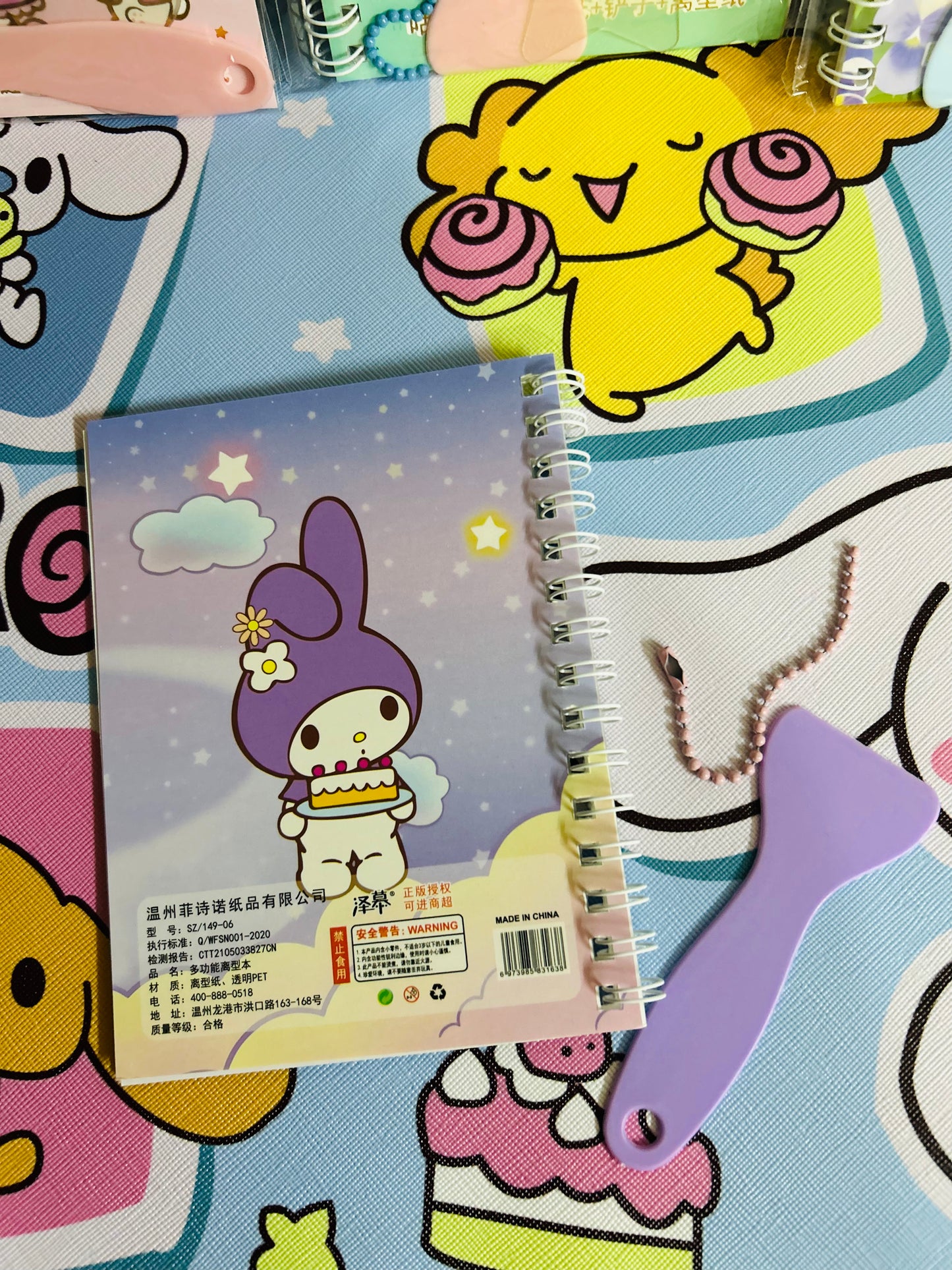 Sanrio sticker notebook with keychain and peace with reusable sheets kit