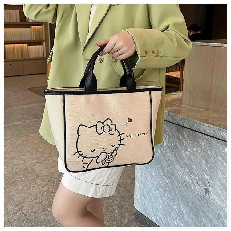 Sanrio Offical Hello Kitty Tote Bag, Large Capacity Canvas Handbag