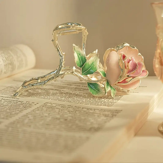 Elegant Rose Flower Claw Clip