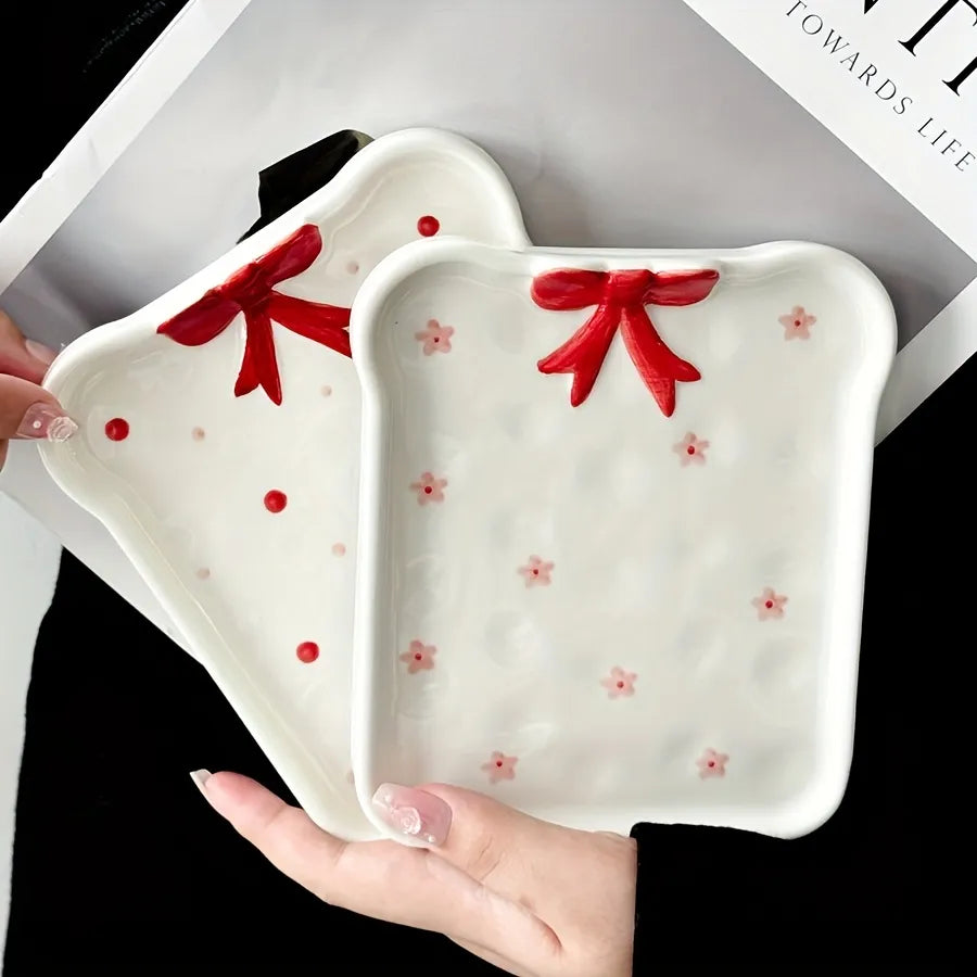 Red Bow Toast Plate – Sakura Bloom Edition