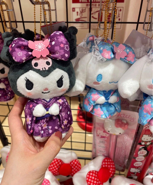 Japan Exclusive Sanrio Official Plush Wearing Kimono Sakura Yukata Plush Charm – Kuromi & Cinnamoroll Edition