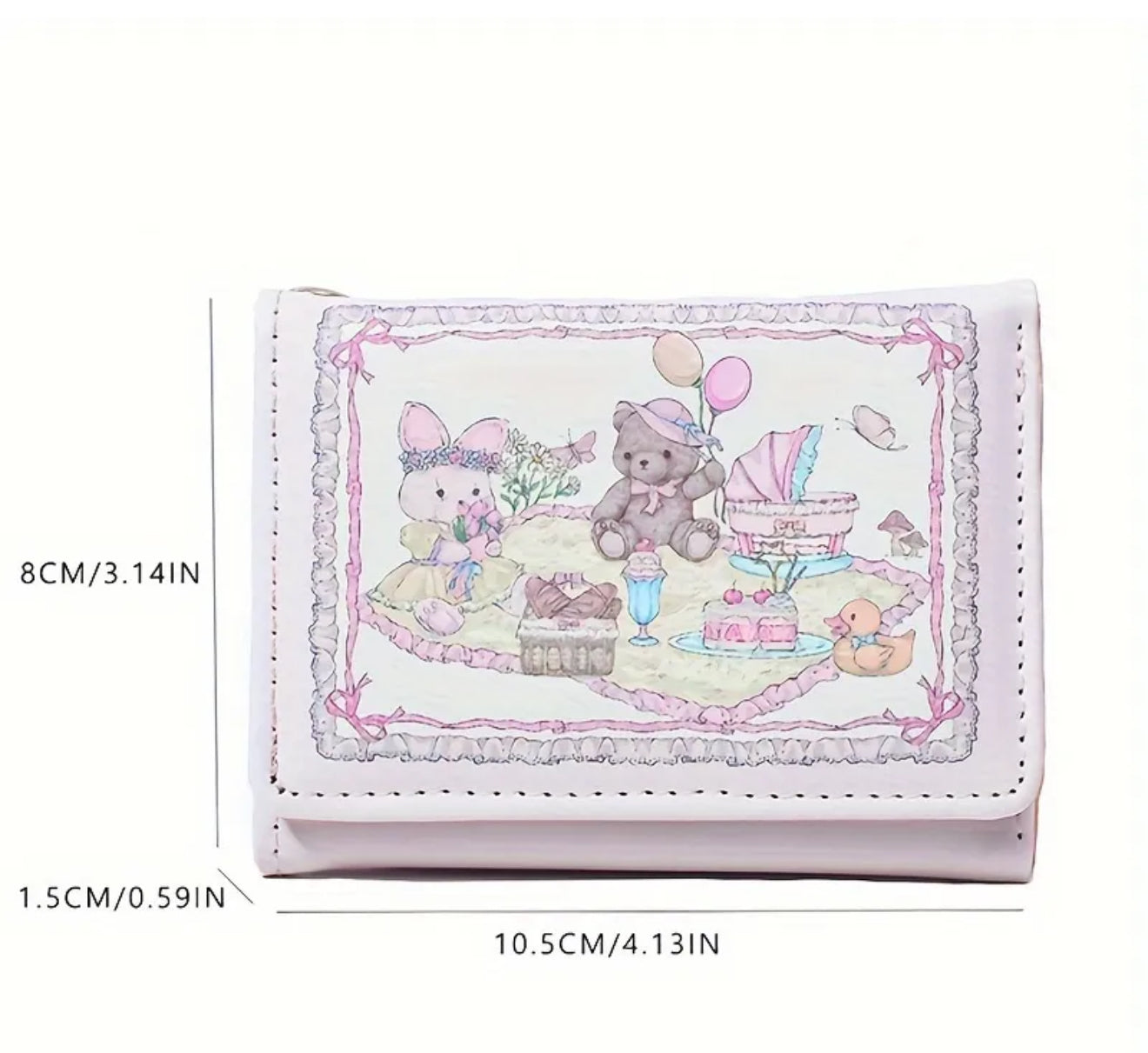 Pastel Picnic Bear Wallet – Kawaii Storybook Design with Sweet Dream Back Art Wallet