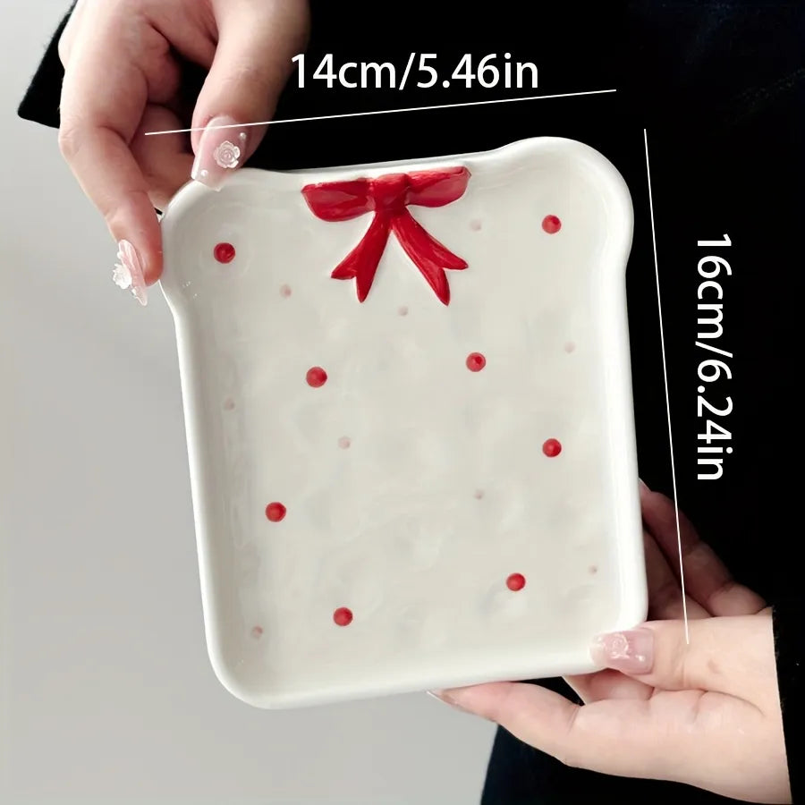 Red Bow Toast Plate – Sakura Bloom Edition