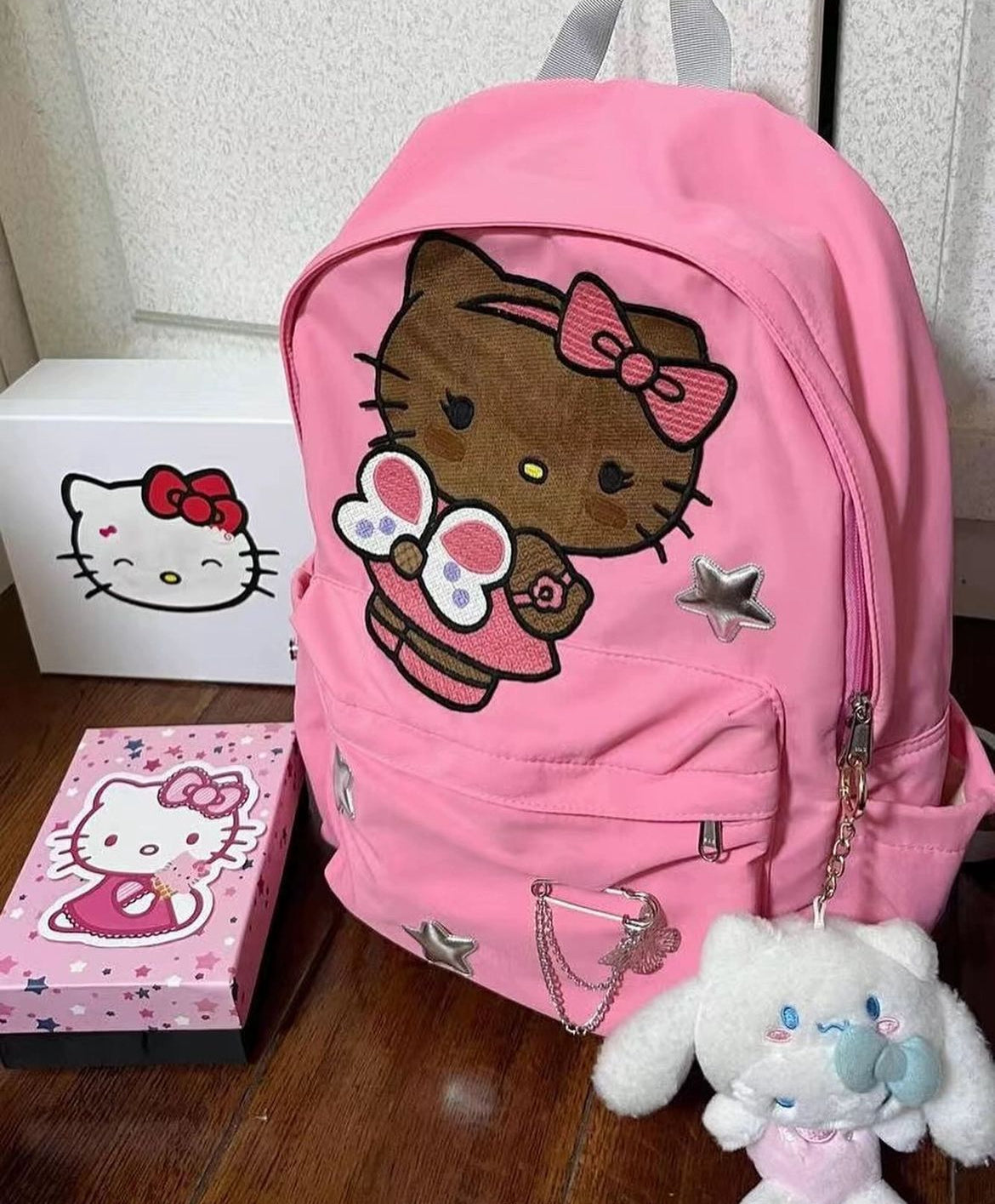 Sanrio HK Pink Silver Star Backpack with Butterfly Badge