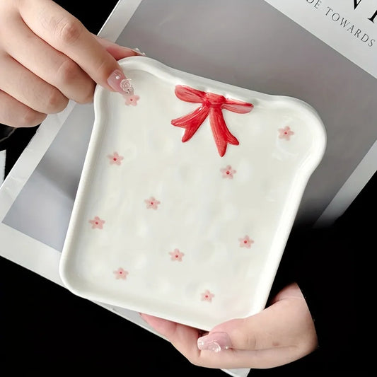 Red Bow Toast Plate – Sakura Bloom Edition