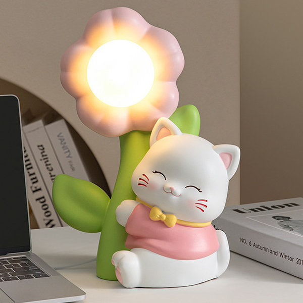 Cat Flower Table Lamp - Resin