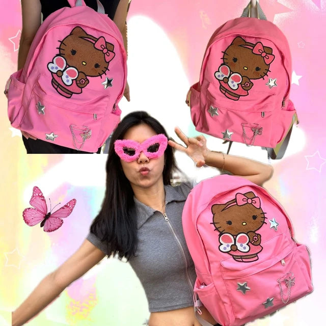 Sanrio HK Pink Silver Star Backpack with Butterfly Badge