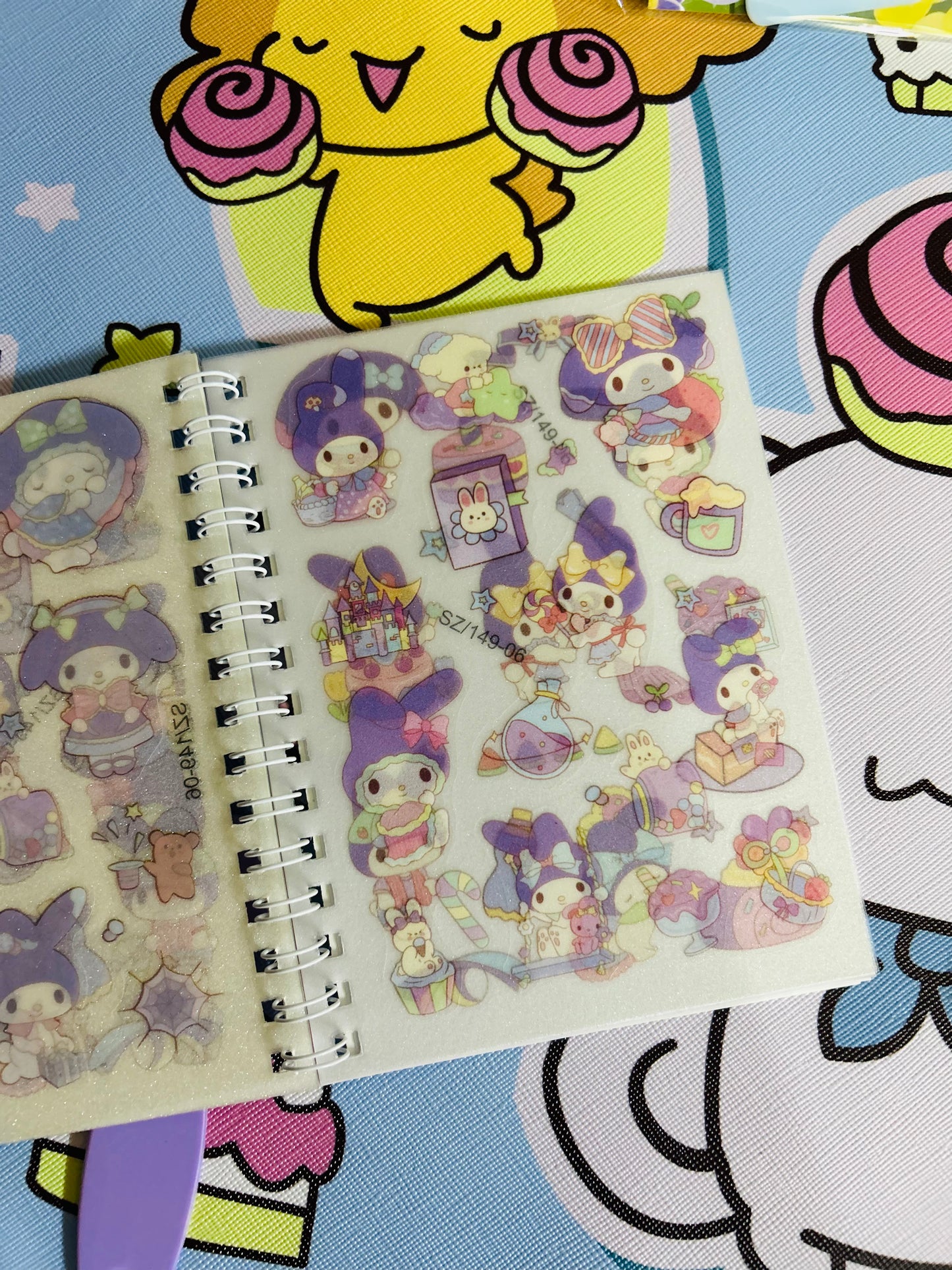 Sanrio sticker notebook with keychain and peace with reusable sheets kit