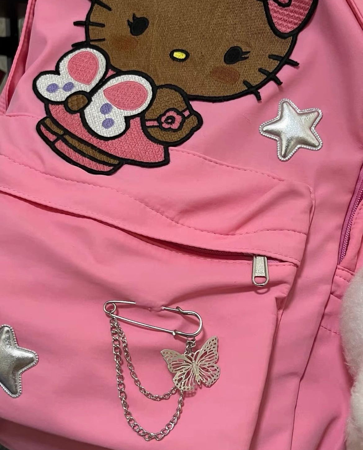 Sanrio HK Pink Silver Star Backpack with Butterfly Badge