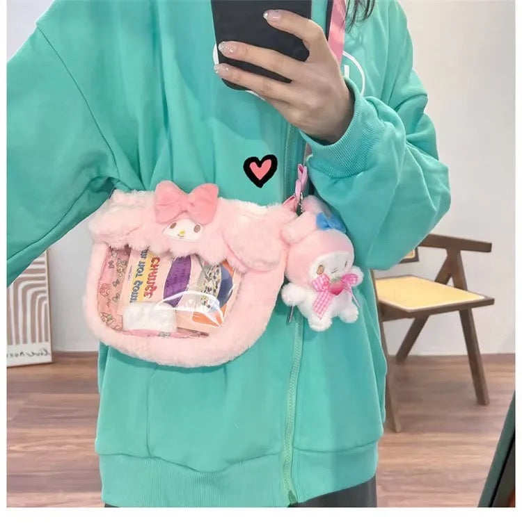 Sanrio Plush Mini Sling Bag with Plush Keychain