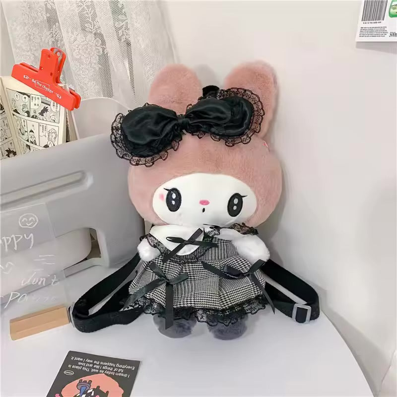 Gothic Lolita My Melody & Kuromi Plush Backpacks – Lace Bow Edition