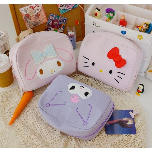 Sanrio Official Large Capacity Multi-Colored Pen/Makeup  Pouch - Perfect for Students & Office Supplies - Portable & Multi-Functional