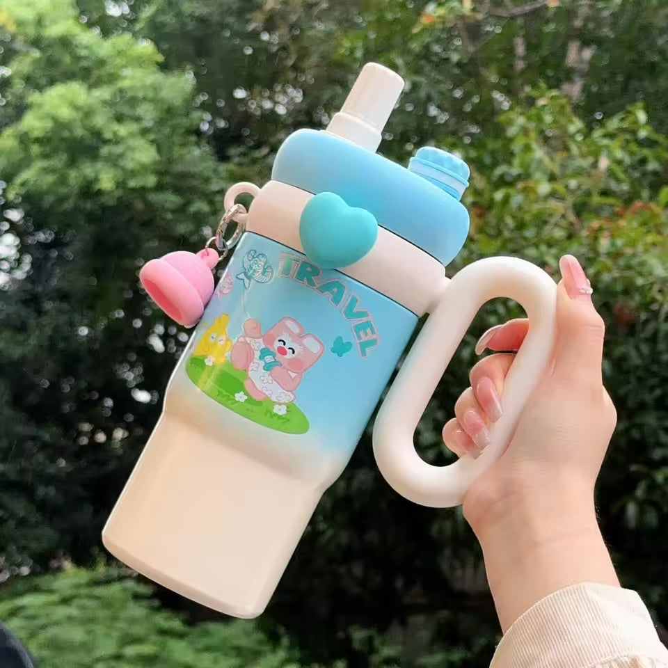 Kawaii Double Handle Water Bottles Sippers with Charm