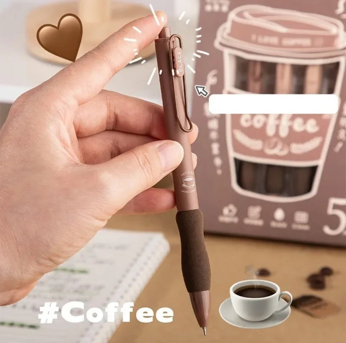 Kawaii Premium Coffee Pen Set of 5 With Soft Grip