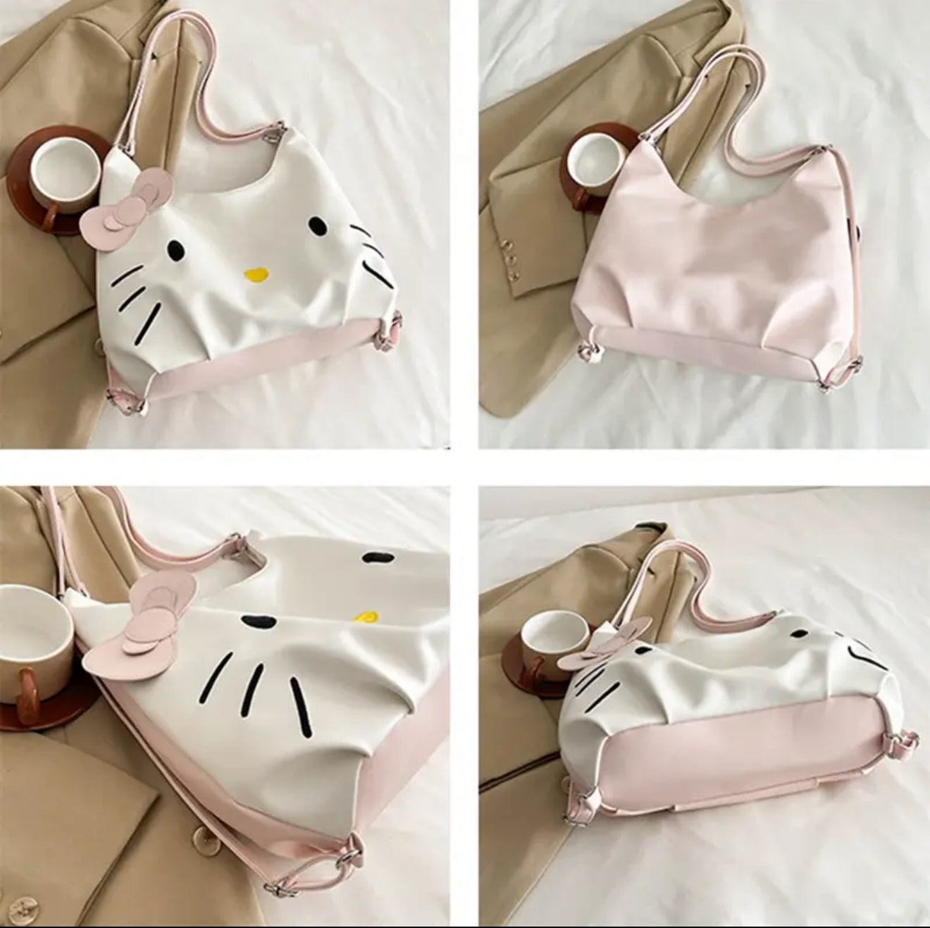 Sanrio Official Kitty Women Crossbody Bag & Backpack (white-pink)