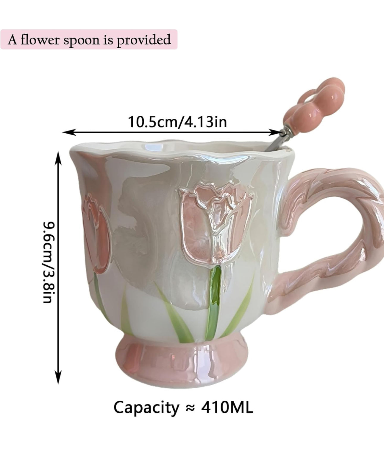 Blush Tulip Mug with Flower Spoon