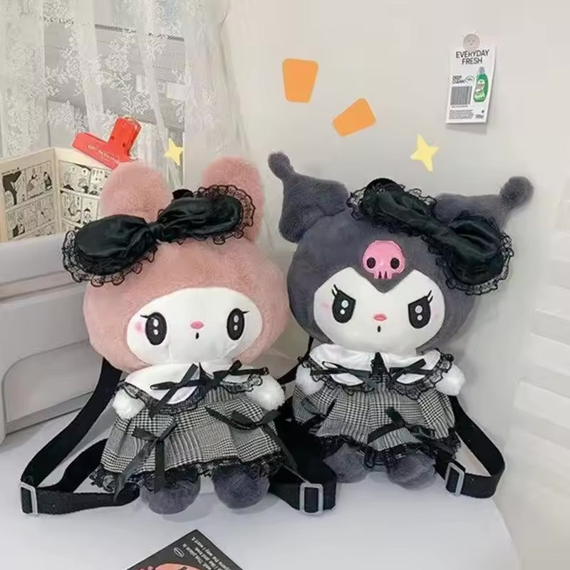 Gothic Lolita My Melody & Kuromi Plush Backpacks – Lace Bow Edition