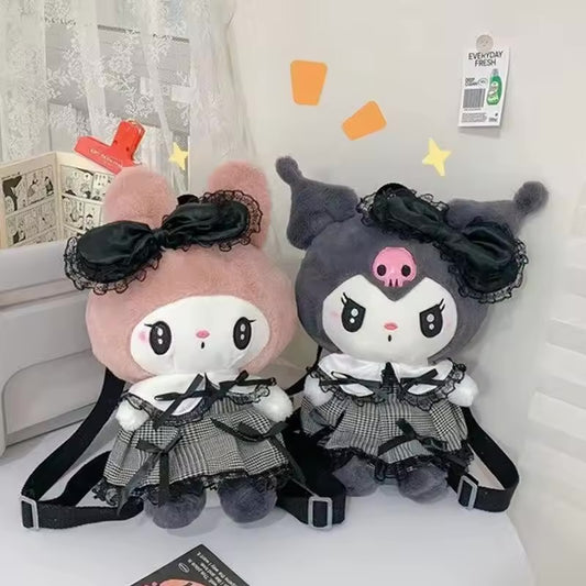 Gothic Lolita My Melody & Kuromi Plush Backpacks – Lace Bow Edition