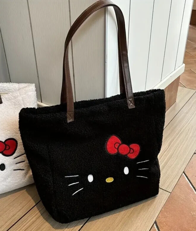 Hello Kitty Black/White Sherpa Plush Tote Bag