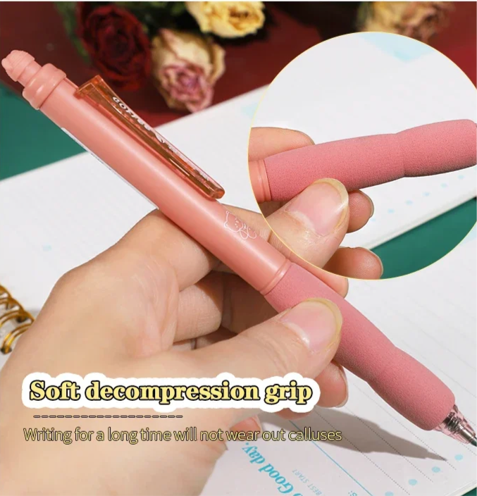 Kawaii Erasable Soft Grip Press Gel Pen Set 0.5mm Black 4 Pcs/set