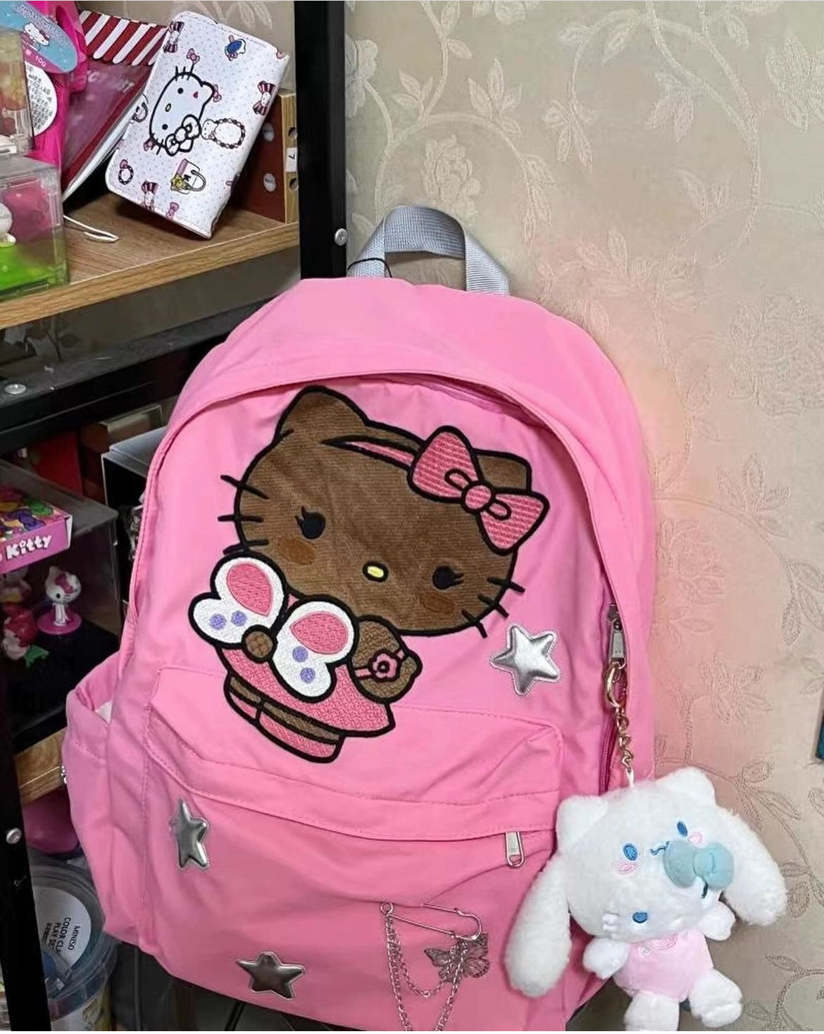 Sanrio HK Pink Silver Star Backpack with Butterfly Badge